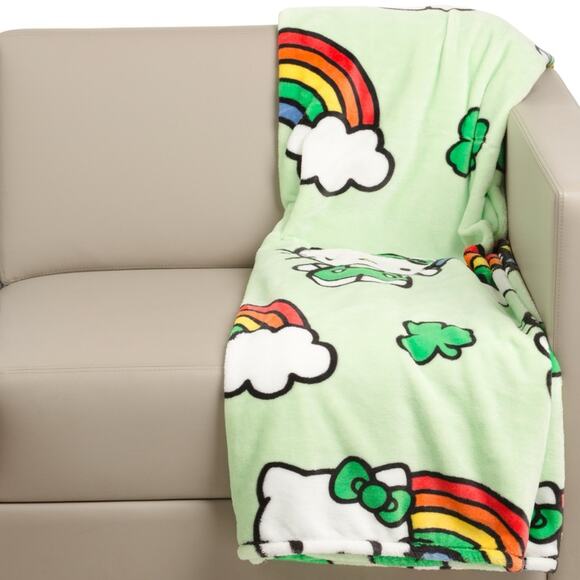 Hello Kitty Rainbow St. Patrick’s Day Plush Throw Blanket 60x70 - Picture 1 of 2